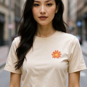 Sweet Soul Sunflower Embroidered Beige Have More Fun Tee Size: XL‎